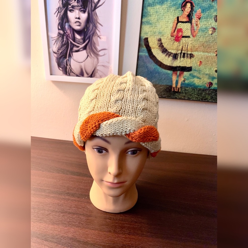 Beige/Orange Knitted Winter Beanie Very Cute 🧡